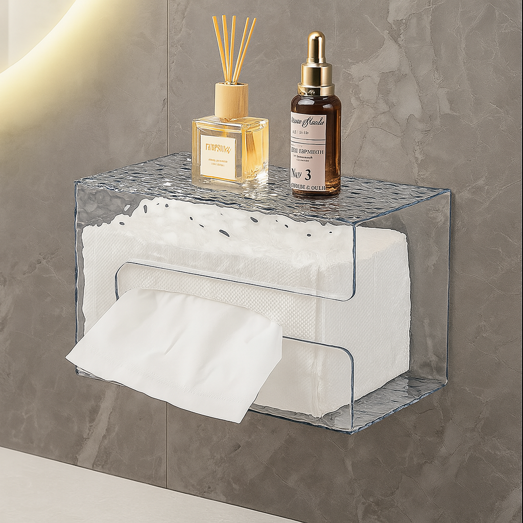 Bathroom Tissue Box Wall-mounted - Glacier Style Acrylic Storage