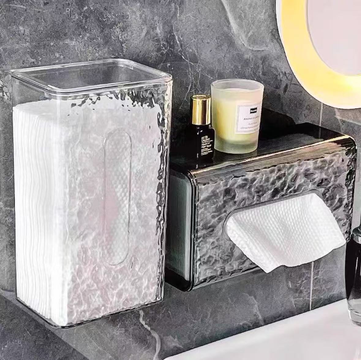 Bathroom Tissue Box Wall-mounted - Glacier Style Acrylic Storage