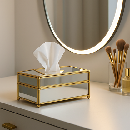 Luxury European Style Practical Mirror Glass Tissue Box Waterproof Paper Towel Holder Dressing Table Tray Home Decor