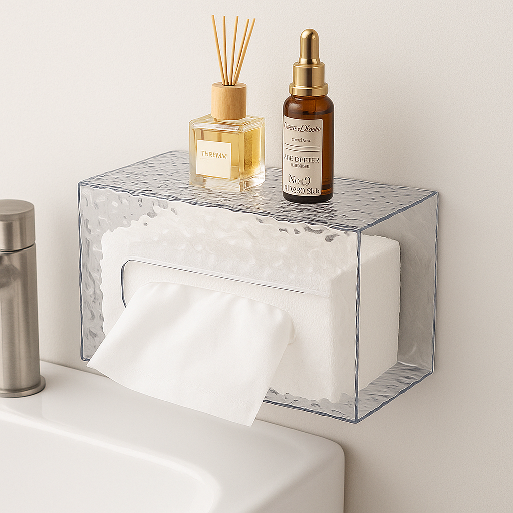 Bathroom Tissue Box Wall-mounted - Glacier Style Acrylic Storage