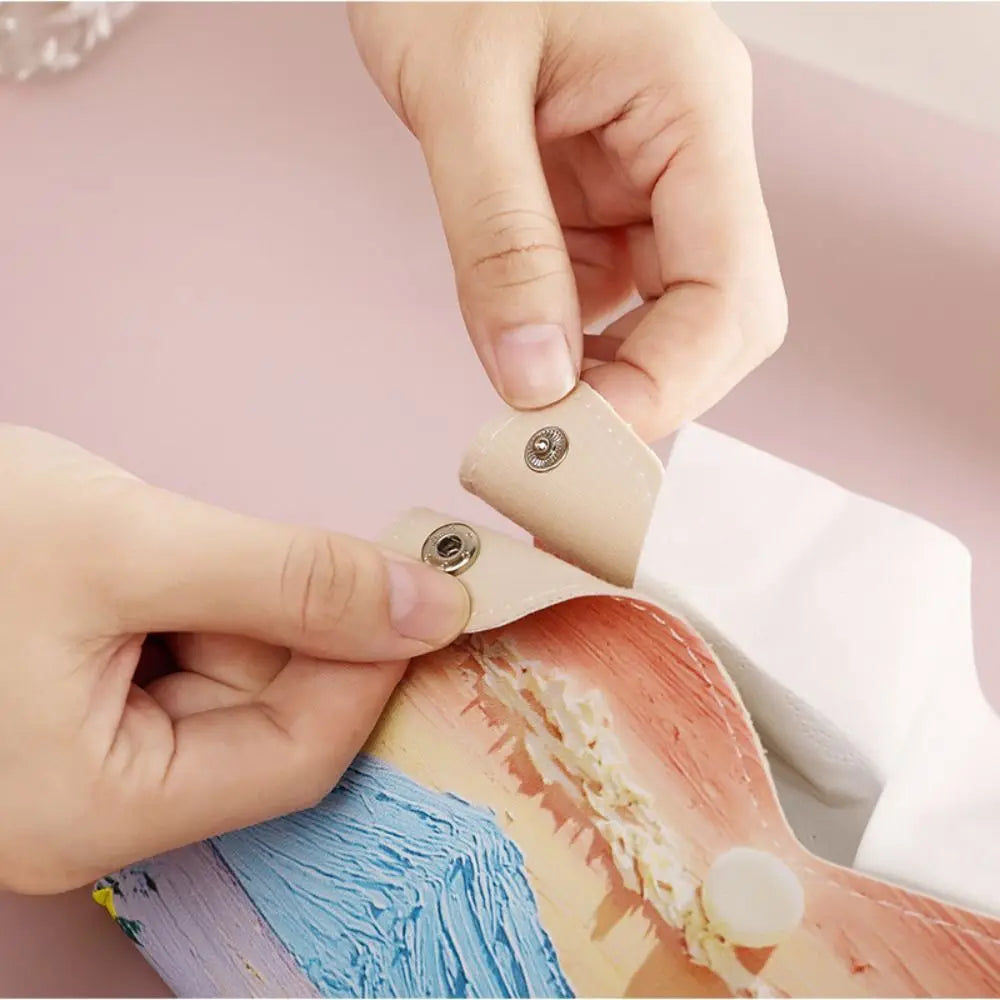 Creative Aesthetic Leather Pink Tissue Case - Large Storage Oil Painting Paper Towel Box, Durable Napkin Holder for Home