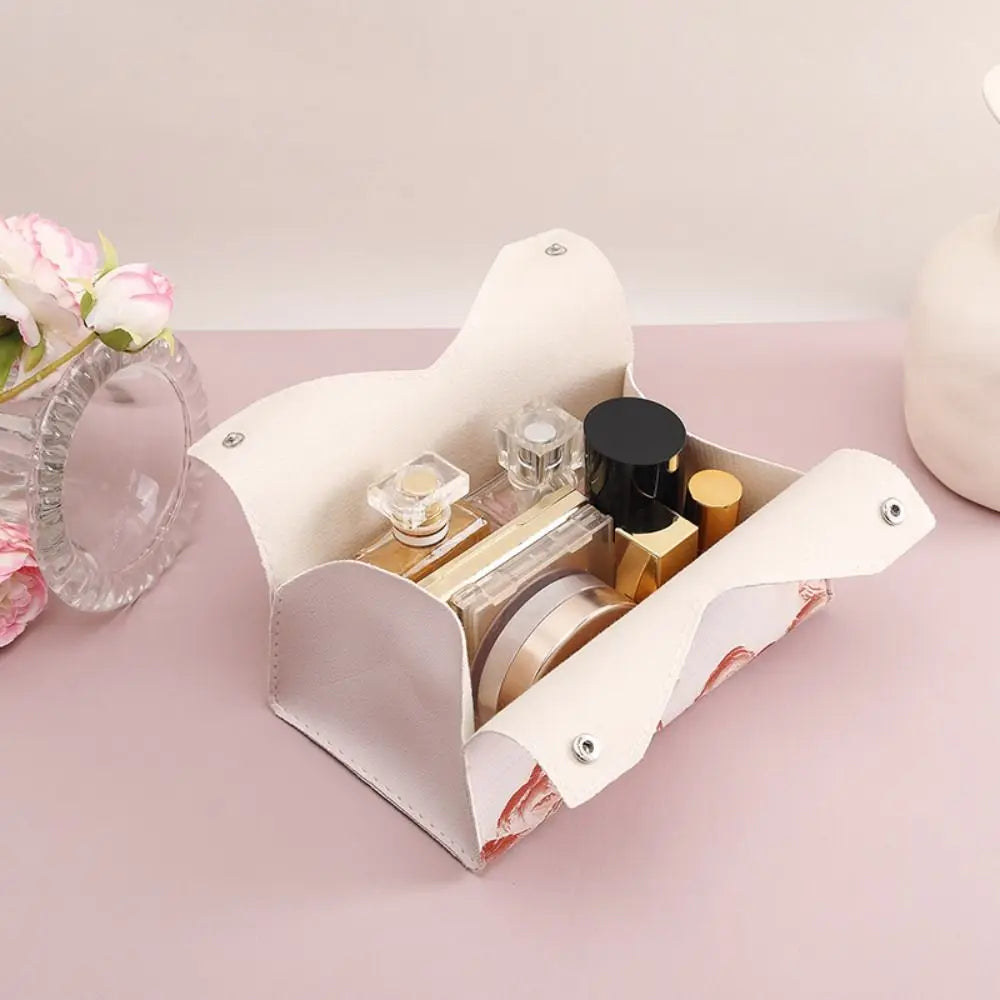 Creative Aesthetic Leather Pink Tissue Case - Large Storage Oil Painting Paper Towel Box, Durable Napkin Holder for Home