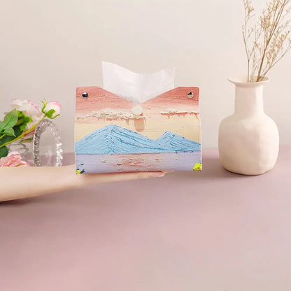 Creative Aesthetic Leather Pink Tissue Case - Large Storage Oil Painting Paper Towel Box, Durable Napkin Holder for Home