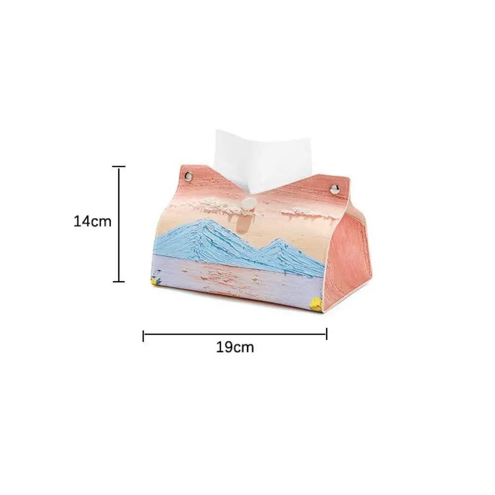 Creative Aesthetic Leather Pink Tissue Case - Large Storage Oil Painting Paper Towel Box, Durable Napkin Holder for Home
